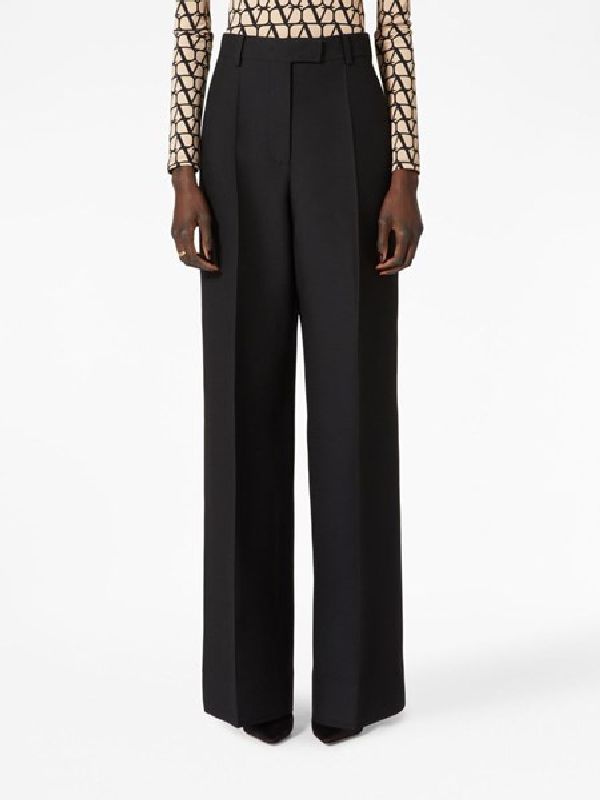 Wool Silk Blend Crepe Pants