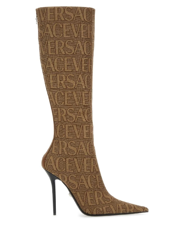 All-over Logo Lettering High Boots Heels