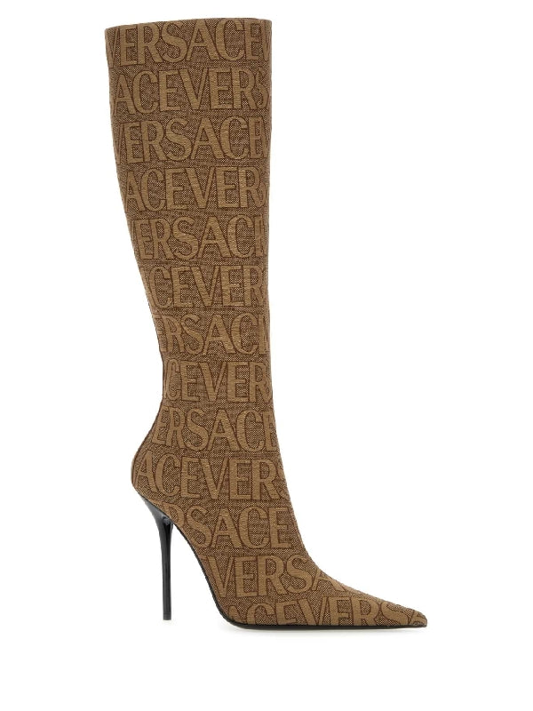 All-over Logo Lettering High Boots Heels