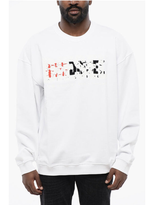 Solid Color S-NABEL-M Crew-neck Sweatshirt with Cracked Effe Sweatshirts