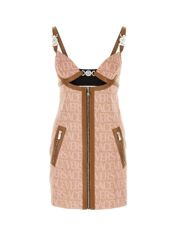 All-over Logo Leather Trim Dress