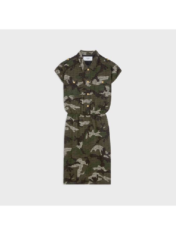 Camouflage Silk Shirt Dress