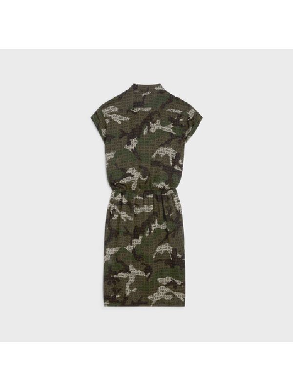 Camouflage Silk Shirt Dress