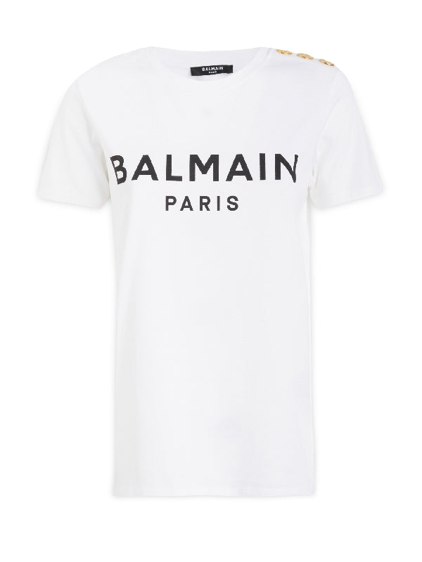 Shoulder Button Logo Printing Short
  Sleeve T-Shirt