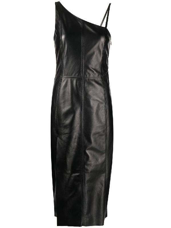 Leather Asymmetric Shoulder
  Dress