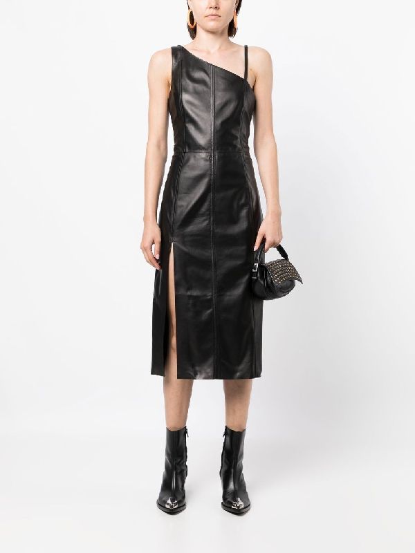 Leather Asymmetric Shoulder
  Dress