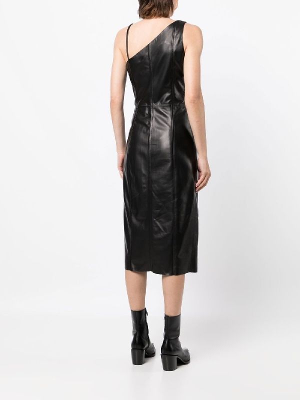 Leather Asymmetric Shoulder
  Dress