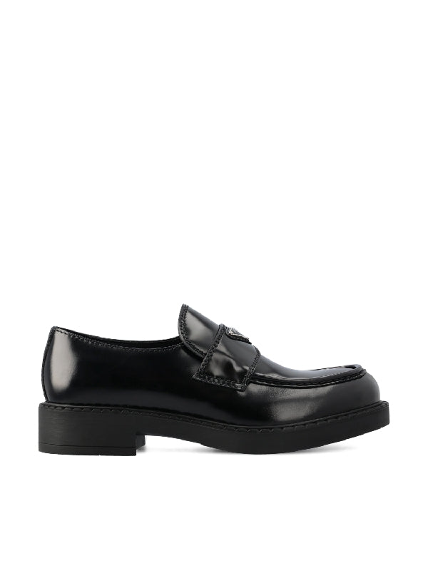 Triangular Logo Brushed Leather Loafers