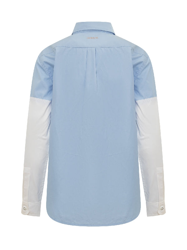 Two Tone Sleeve Front Pocket Shirt