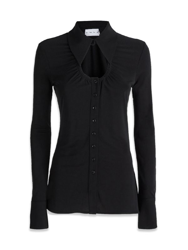 Cutout Detail Collar Viscose Shirt