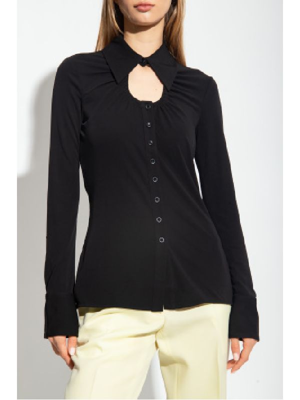 Cutout Detail Collar Viscose Shirt