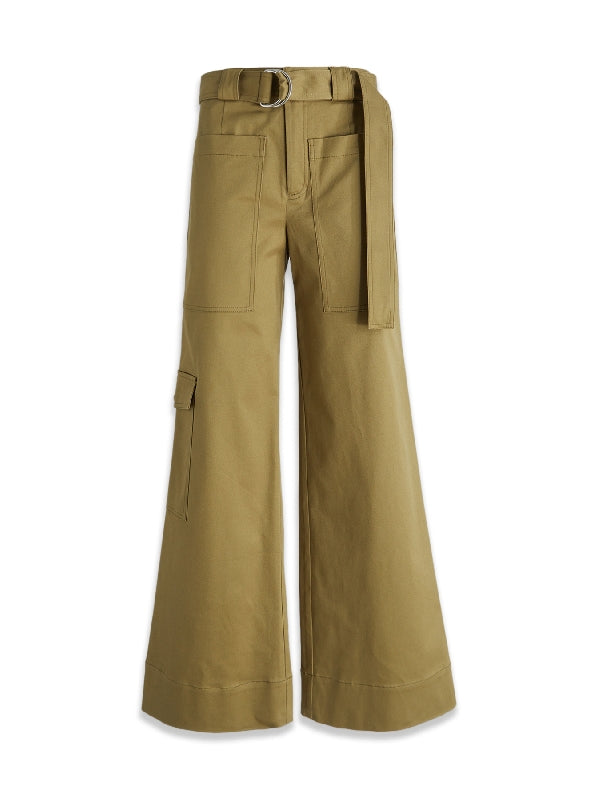 Belted Wide Cotton Cargo Pants