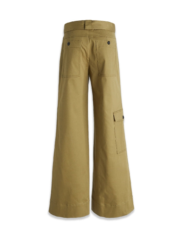 Belted Wide Cotton Cargo Pants