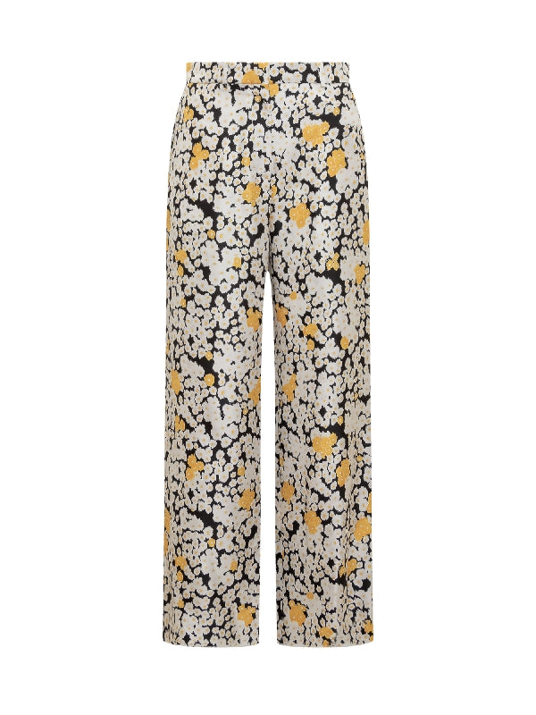 Allover Floral Wide Silk Pants