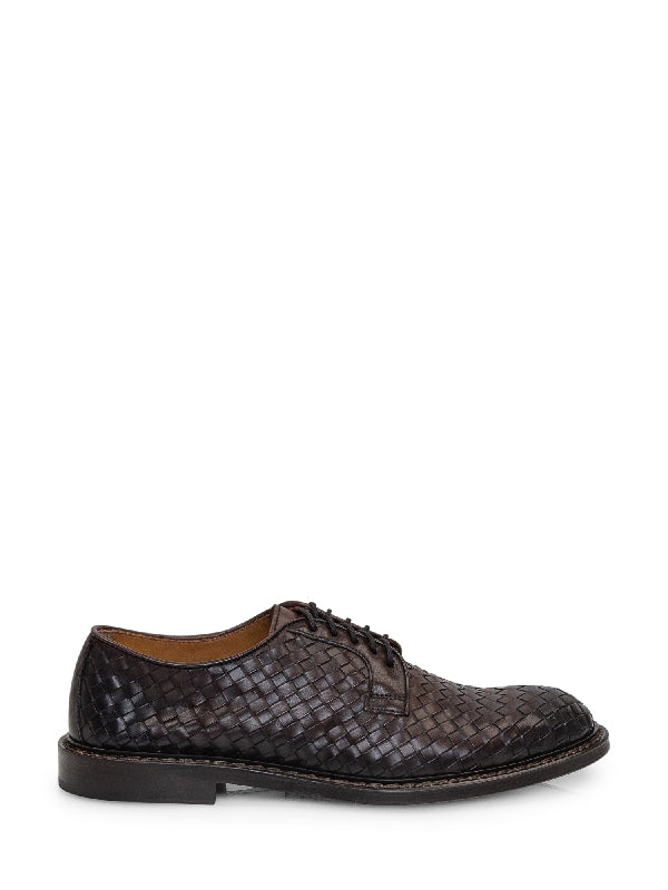 Almond Toe Woven Leather Lace-Up Shoes