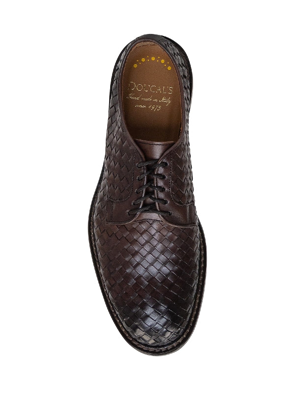 Almond Toe Woven Leather Lace-Up Shoes