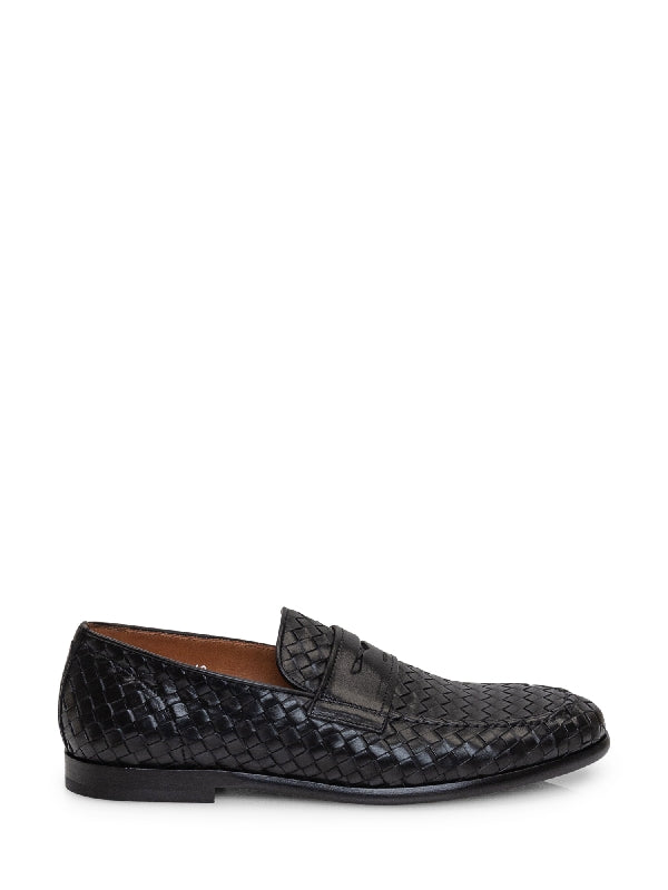 Woven Detail Leather Penny Loafers