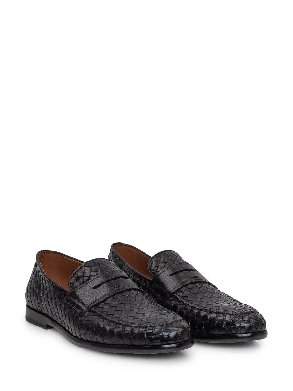 Woven Detail Leather Penny Loafers