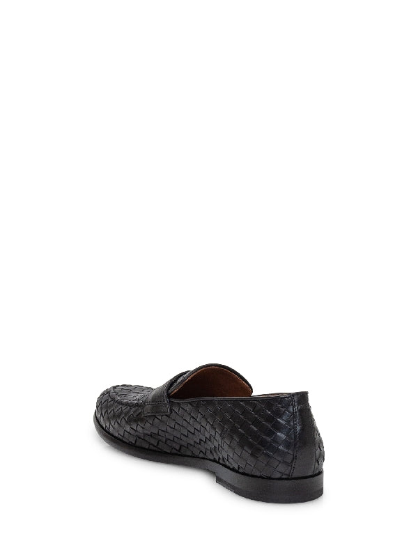 Woven Detail Leather Penny Loafers