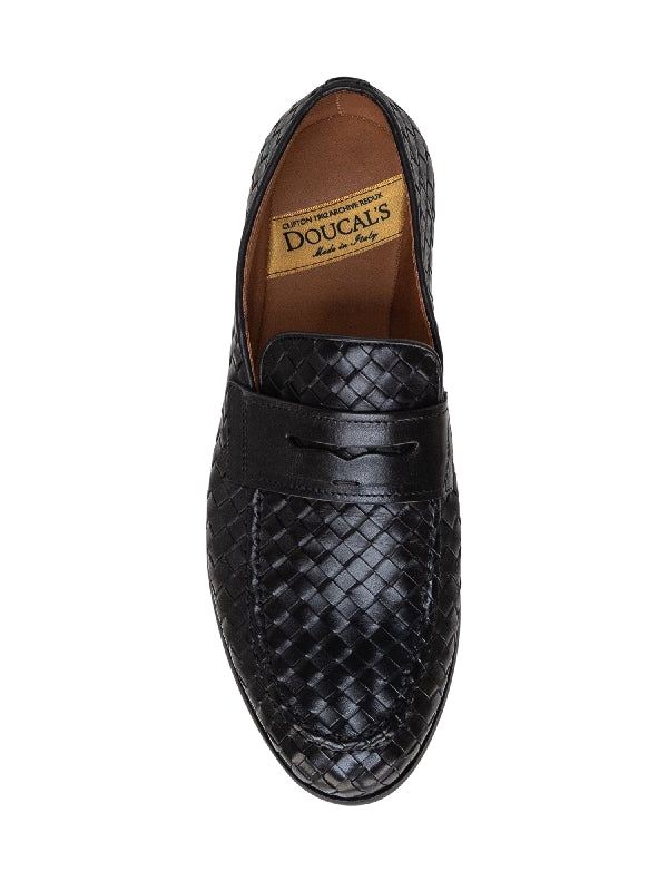 Woven Detail Leather Penny Loafers