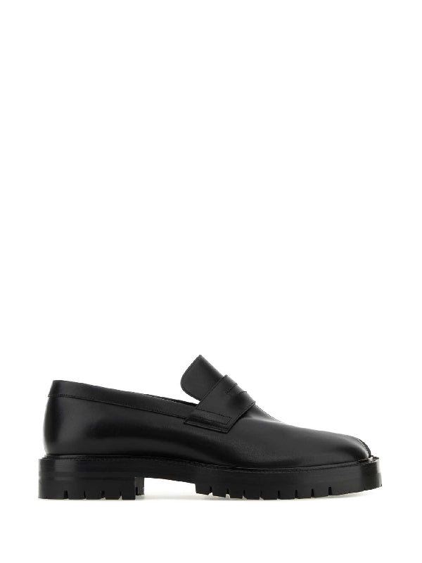 Black Leather Tabi Penny Loafers