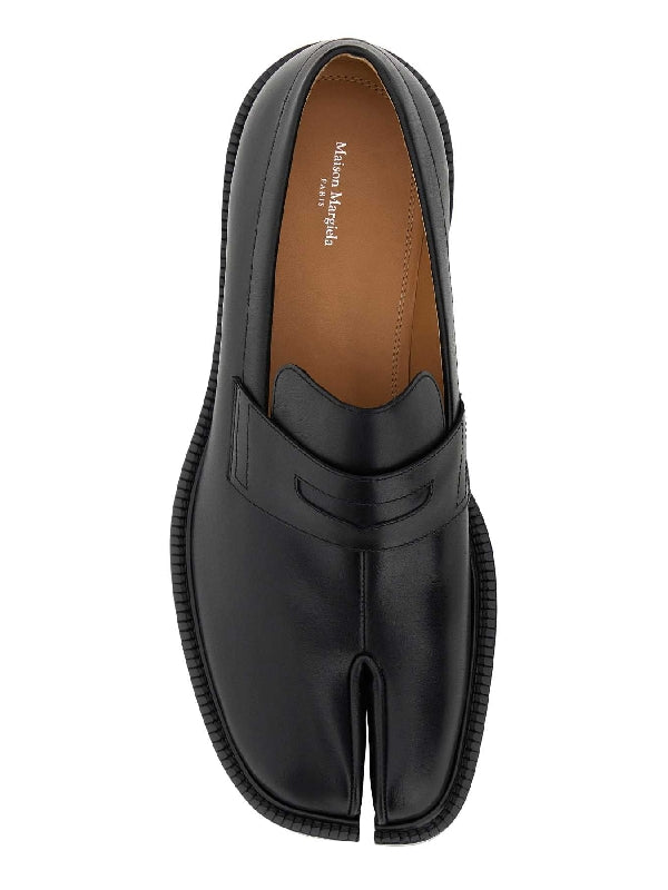 Black Leather Tabi Penny Loafers