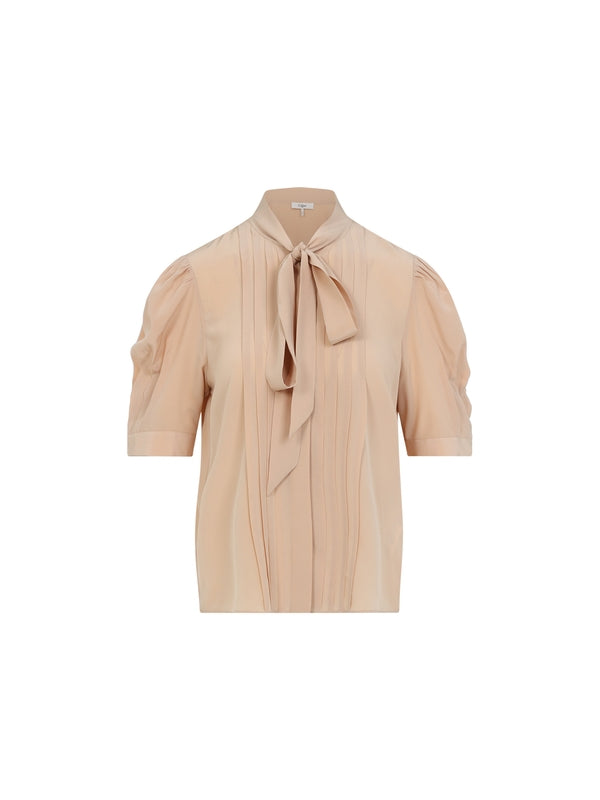 Bow Pleated Silk Blouse