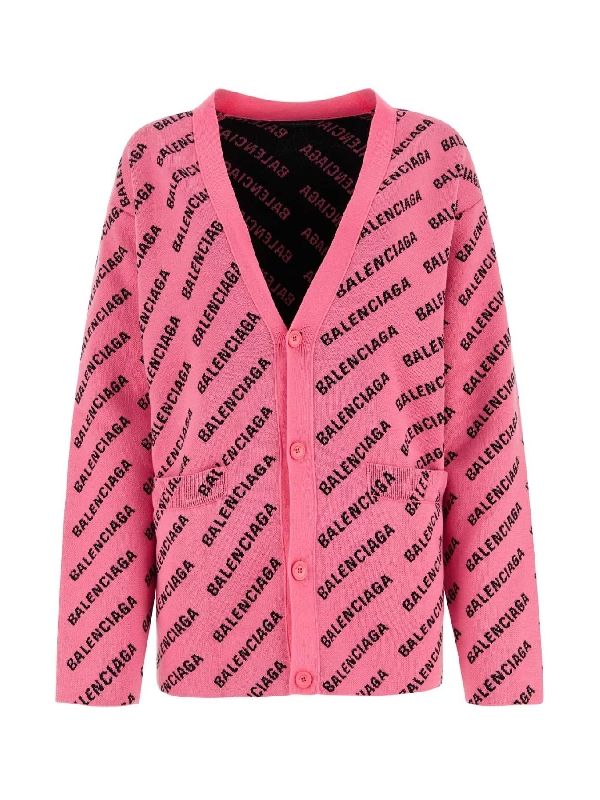 Allover Logo V-Neck Cotton Wool Cardigan