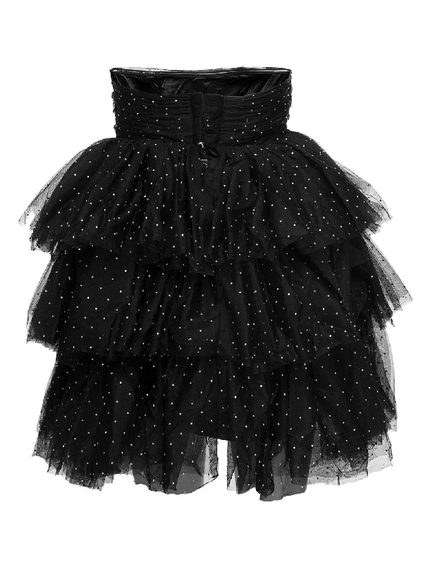 Tiered Tulle Dot Babydoll Mini Dress