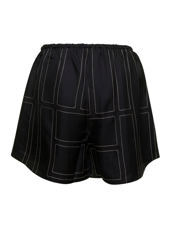 Black Shorts with Geometric Logo Print in Silk Woman Pajamas & Robes