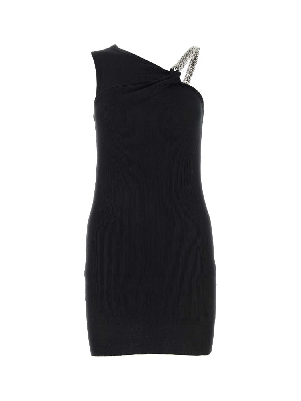 Asymmetric Chain Strap Rib Dress