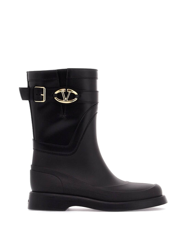 V Logo Leather Rubber Boots