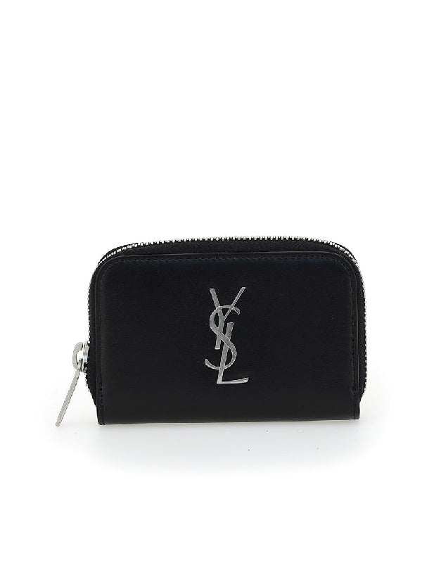 Calfskin Monogram Zipper Card Wallet