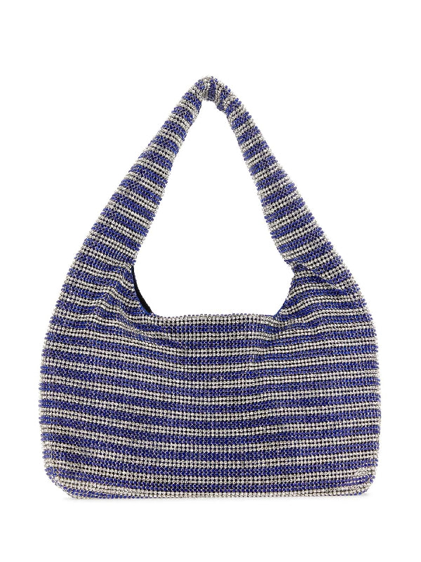 Stripe Crystal Mesh Shoulder Bag