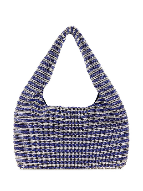 Stripe Crystal Mesh Shoulder Bag