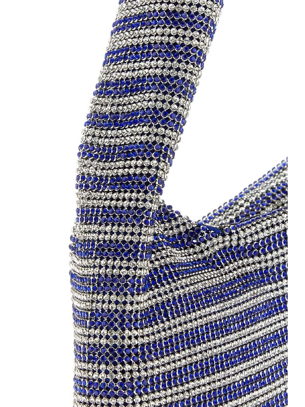 Stripe Crystal Mesh Shoulder Bag