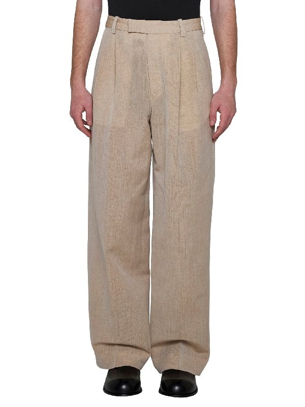 Wool Linen Pintuck Tailored Pants