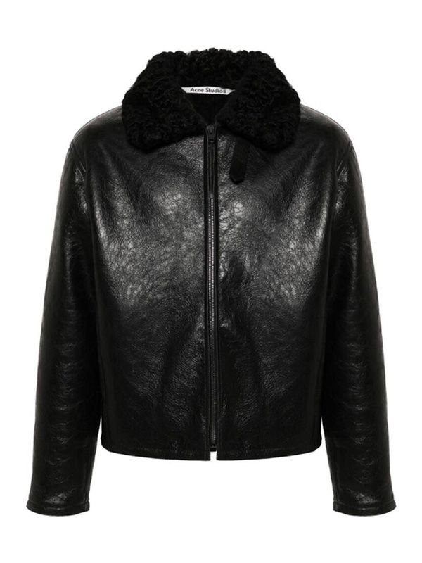 Shearling Collar Leather Jacket