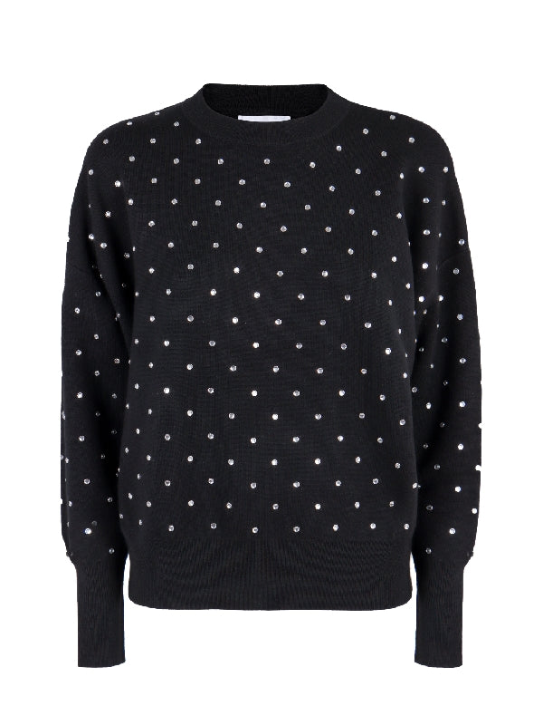 Crystal Decor Crew Neck Wool Knit