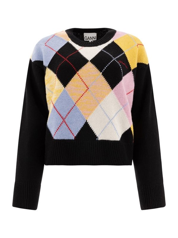 格纹提花羊毛混纺毛衣