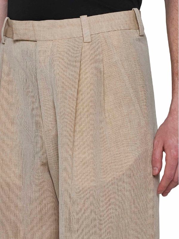 Wool Linen Pintuck Tailored Pants