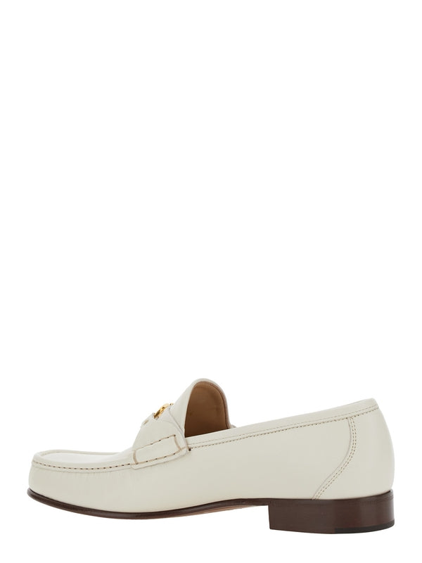 White Loafers with VLogo Plaque on the Front in Leather Man Loafers