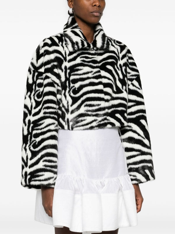 Zebra Printing Fake Fur Shearling Jacket