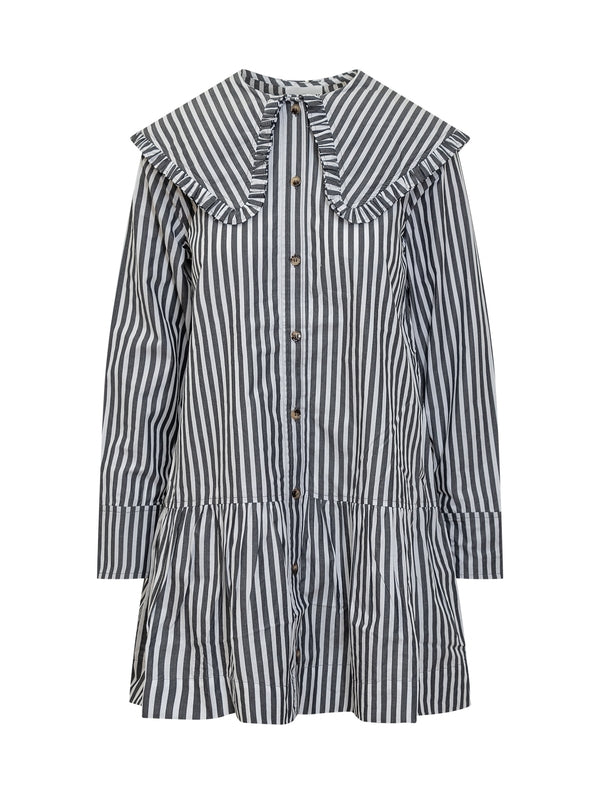 Wide Ruffle Collar Stripe Cotton Mini Dress