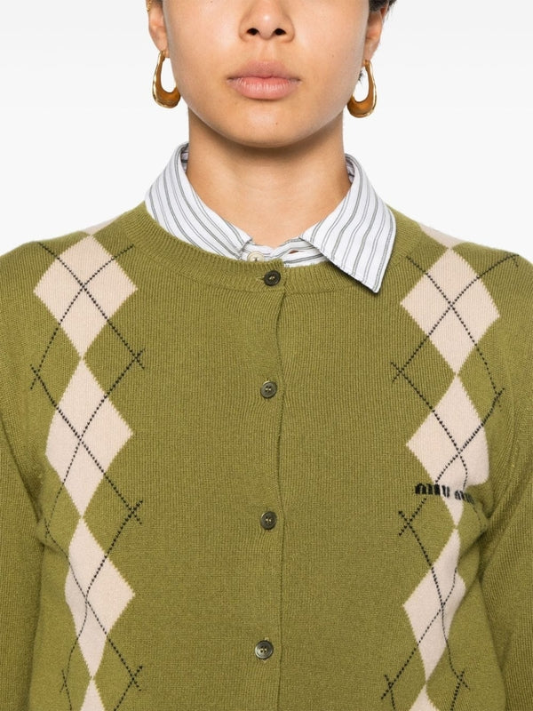 Argyle Check Cashmere Cardigan