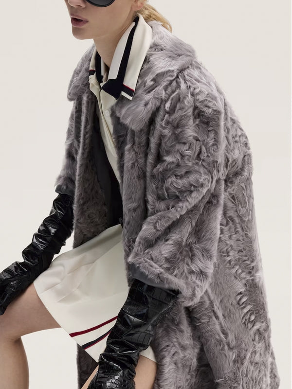 Cloudy Lambskin Fur Coat