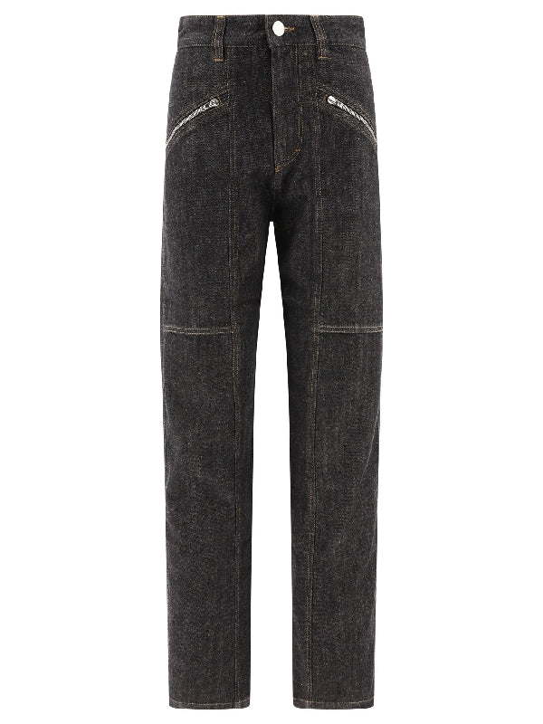 Zip Detail High Waist Denim
  Pants