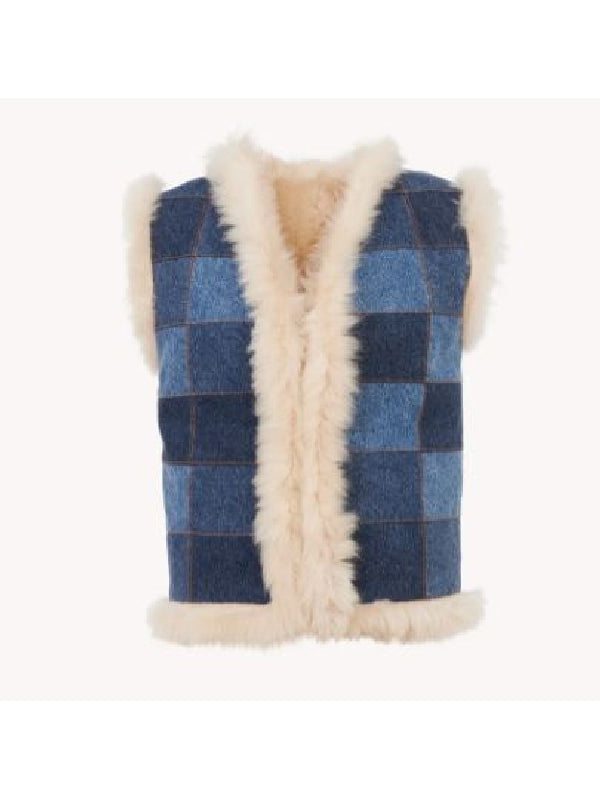 Reversible Denim Patchwork Fur
  Vest