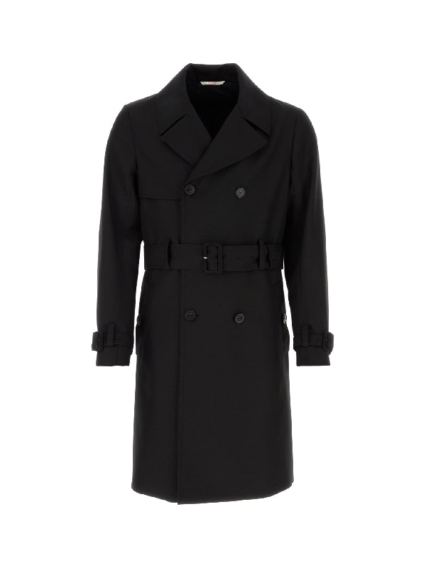 Black Wool Blend Trench Coat