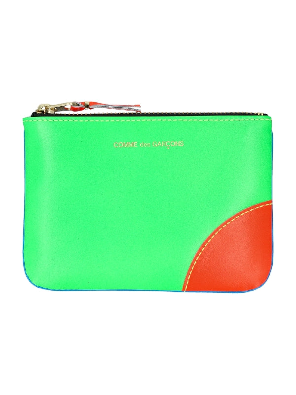 Color Block Leather Zipper Coin Wallet